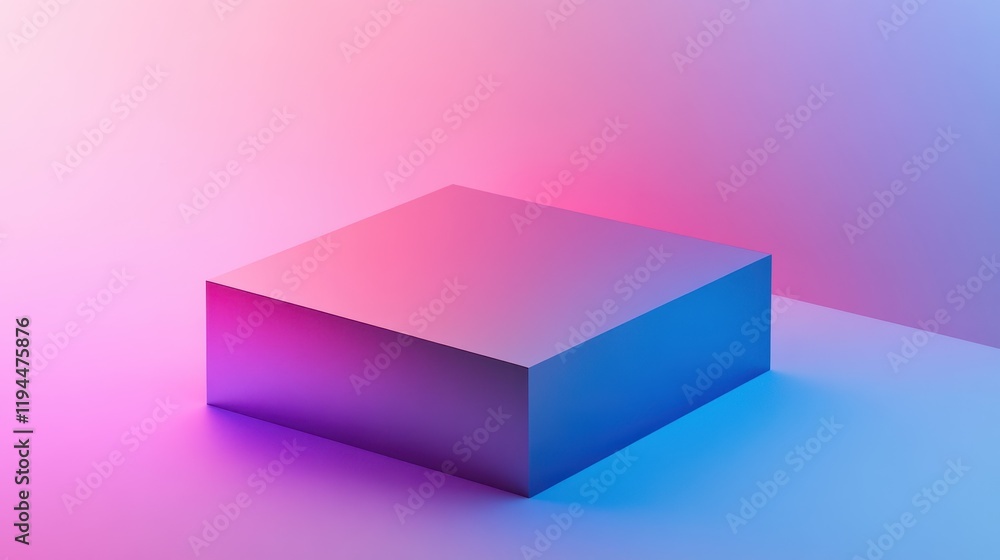 Poster geometric cube on gradient background with soft pastel colors