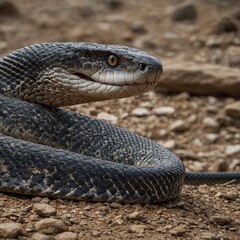 Fototapeta premium Australian highly venomous Eastern Brown Snake. Northern Water Snake (Nerodia sipedon sipedon) basking on a rock in summer - Ontario, Canada.