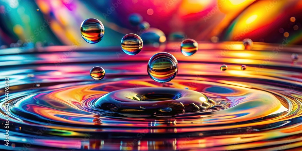 Poster A single drop of water falls into a pool creating a ripple pattern with multiple layers and colors