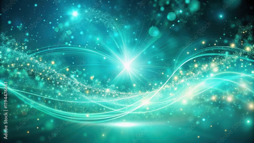 Aufkleber abstract turquoise background with glowing waves and sparkling dust