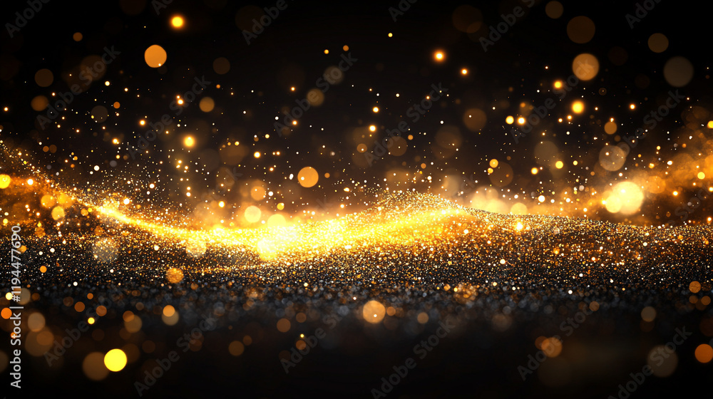 Poster sparkling golden lights create a magical atmosphere in a dark setting