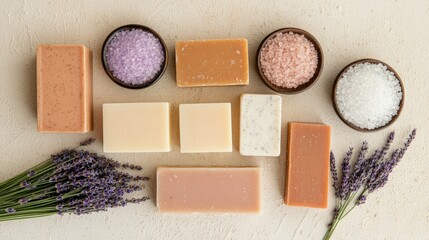 Fototapeta premium Collection of Handmade Soaps and Bath Salts for Relaxation and Self-Care