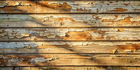 Weathered Wooden Planks with Peeling Paint and Shadows