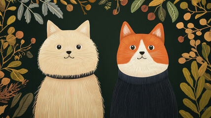 Cute cats with foliage background, promoting responsible pet ownership, World spay day concept