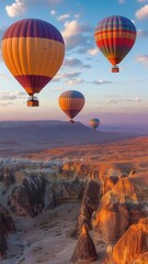 Obraz premium Vibrant hot air balloons over a desert canyon, capturing adventure and exploration
