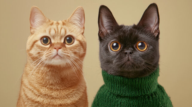 Adorable cats with expressive eyes wearing cozy sweaters, World spay day concept - Powered by Adobe