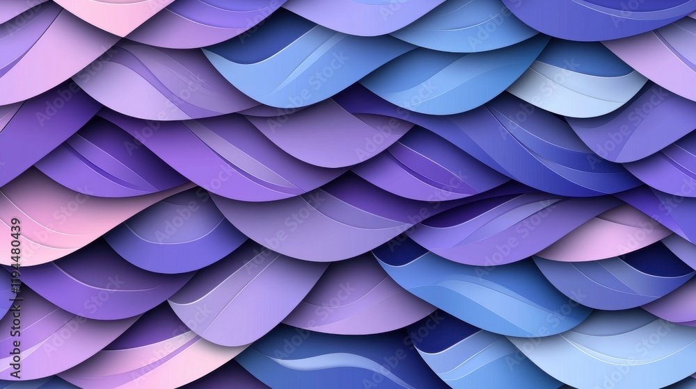 Poster an abstract pattern of geometric shapes and flowing lines in various shades of purple, offering a ve