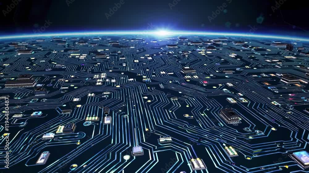 Poster exploring the vast network of interconnected circuits representing digital communication