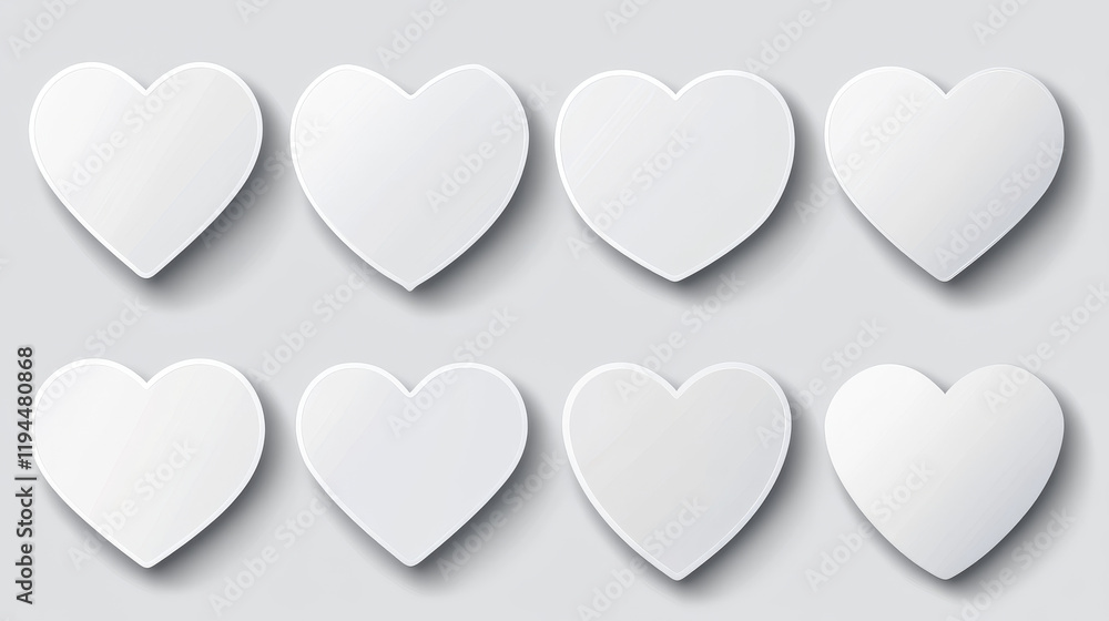 Poster peel off stickers, white paper patches mockup. blank labels of different shapes heart, square, oval 