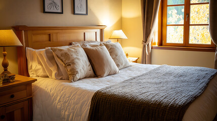 Stylish Bedroom with Golden Lighting and Elegant Deco