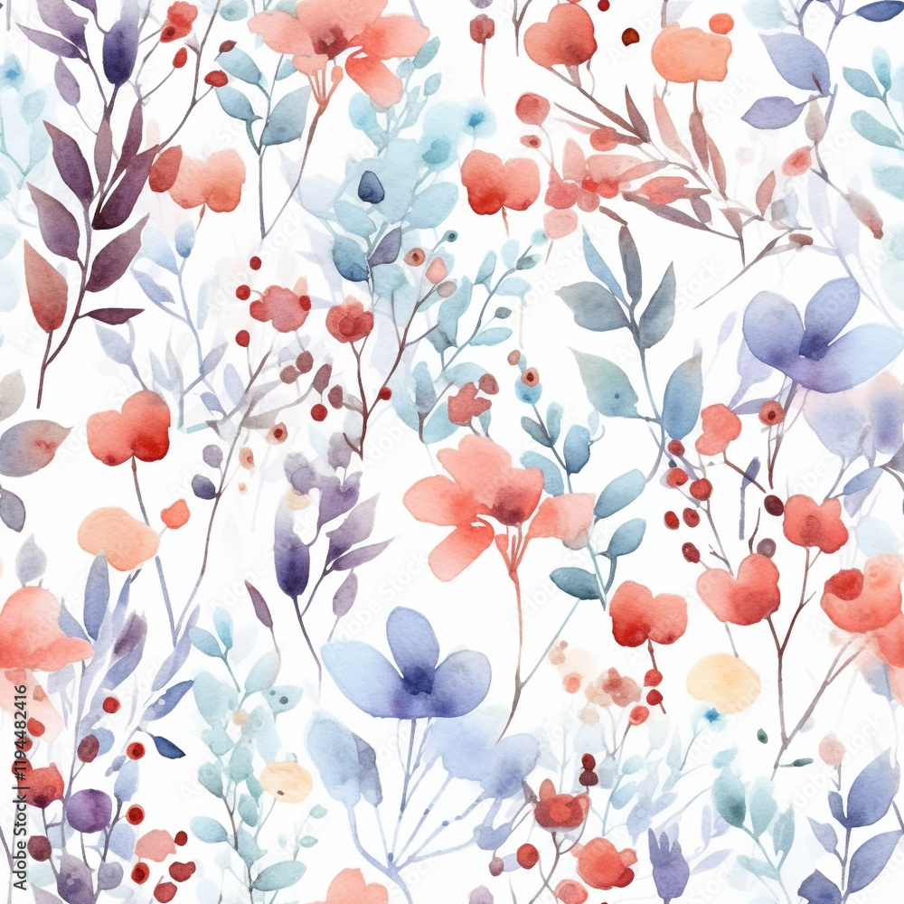Poster seamless a soft red and yellow flower leaves pattern with a white background seamless background wit