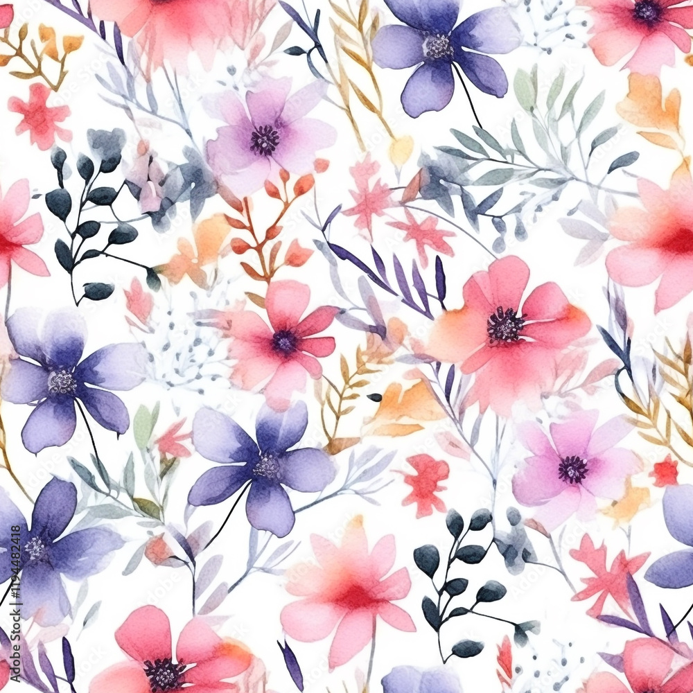 Poster seamless a soft red and yellow flower leaves pattern with a white background seamless background wit