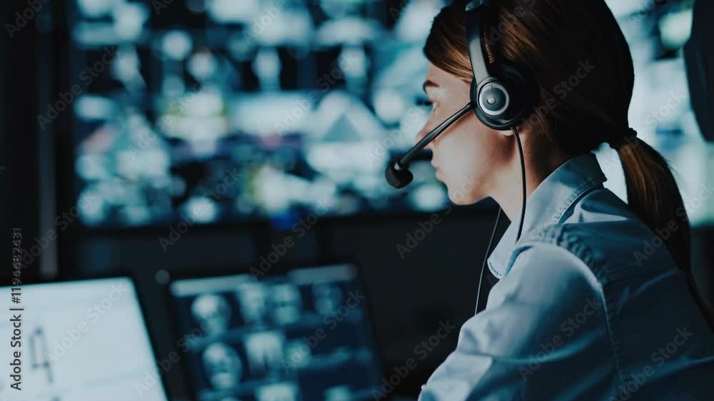 Aufkleber monitoring security footage in a surveillance control room with multiple screens and active analysis