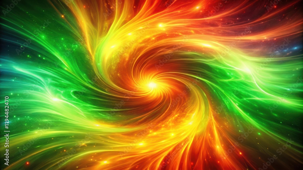 Poster abstract cosmic swirl a mesmerizing vortex of vibrant green, yellow, and red hues, illuminating the 