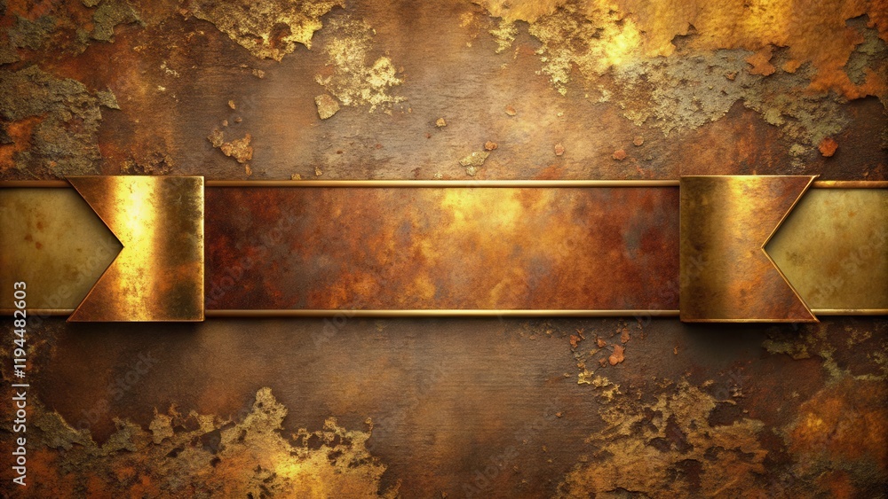 Poster a grunge gold texture with a decorative metal frame and a copy space for text
