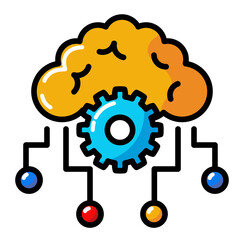 Machine learning Icon. Artificial intellegence in filled outline style
