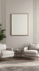 Elegant Living Room With Modern Armchairs And Blank Frame
