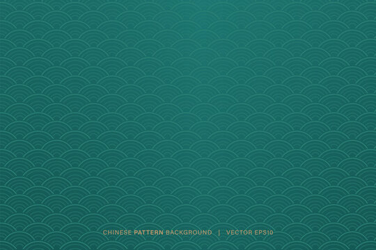 Festive oriental style wave pattern Chinese new year green background, vector design 