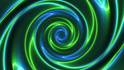 Blue green neon glowing twirl background