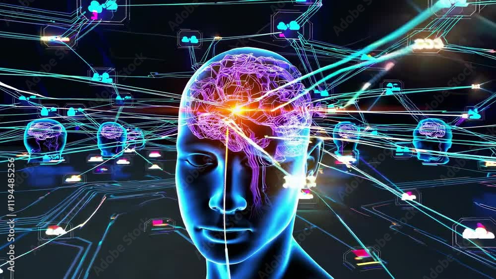 Poster visions of the future with advanced technology and ai innovations in a digital landscape