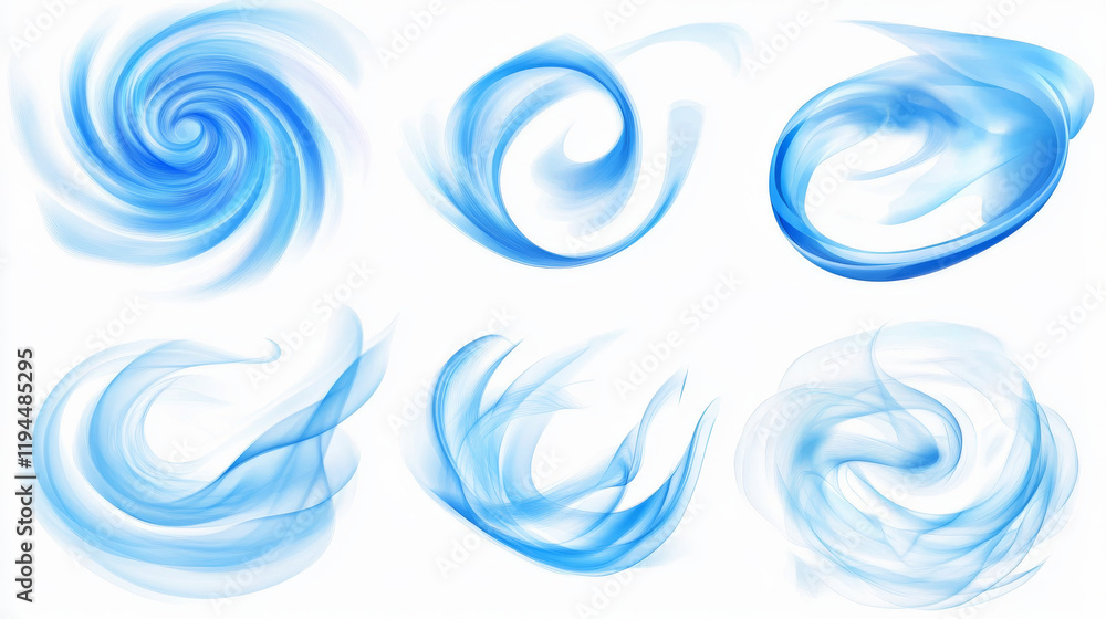 Poster abstract blue swirls, tornado wind effect isolated on transparent background. vector realistic set o