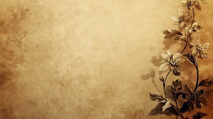 Sepia toned floral branch on antique parchment background