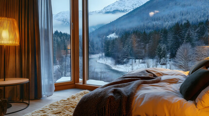 Scenic Winter View from a Luxury Cabin Window