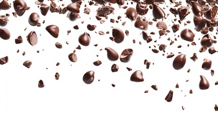 Obraz premium Dark Chocolate Chips Falling Isolated White Background