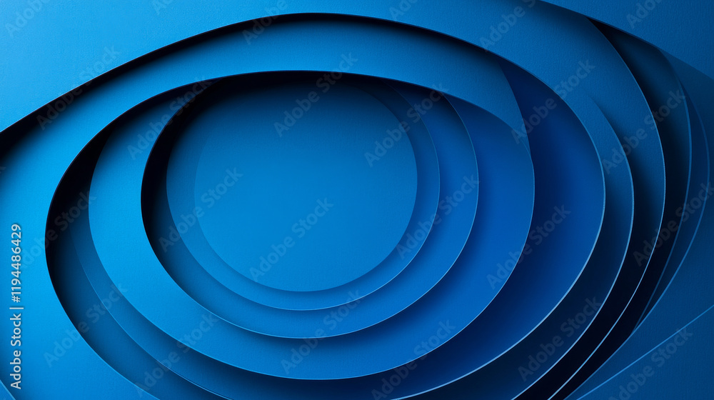 Poster 3d abstract circular paper layer texture graphic. blue color geometry design with round cutout decor