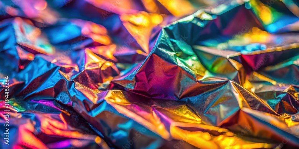 Aufkleber abstract holographic background of crumpled metallic surface with iridescent shimmering colors and v