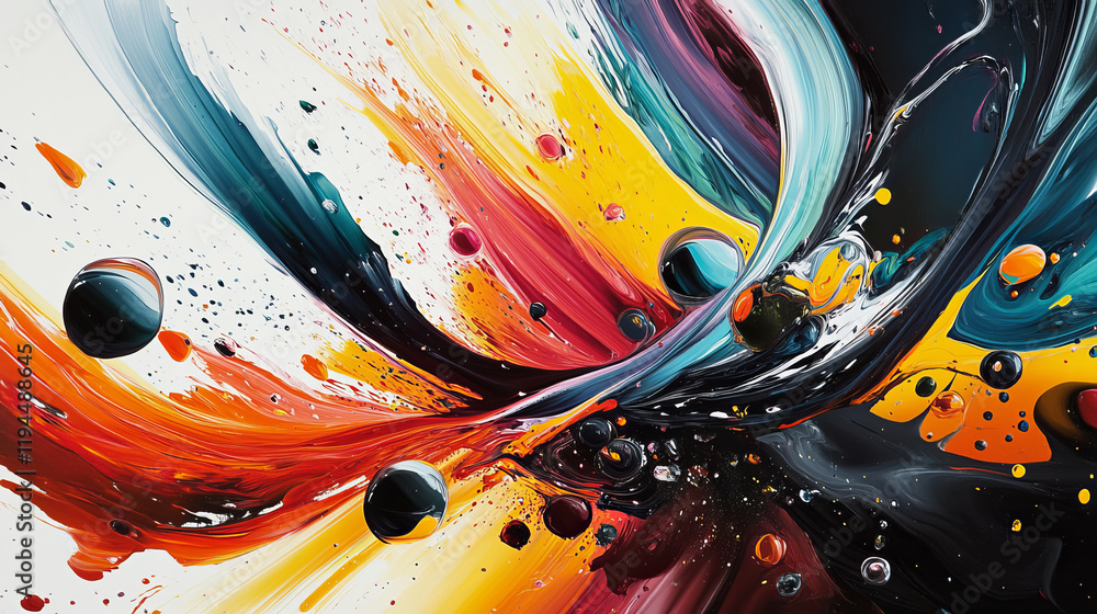 Poster splashes of paint with swirls and drops isolated on transparent background. vector realistic set of 