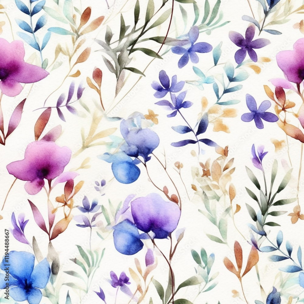 Poster delicate watercolor flowers in soft pinks and purples create serene and elegant pattern, perfect for