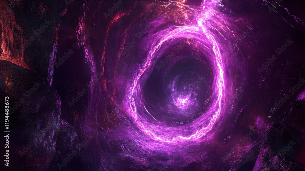 Aufkleber neon glow circle portal with light magic effect. 3d abstract strange round luminous energy swirl. is