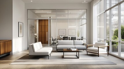 Modern workspace interior layout in bright office background