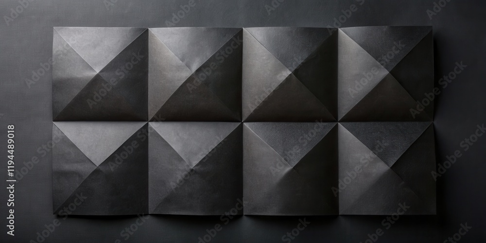 Aufkleber A geometric pattern of folded black paper squares on a dark background, creating a minimalist and abstract design.