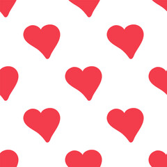 Seamless pattern with red hearts on white background in doodle style