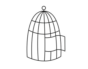 Open cage concept line doodle icon. Flat concept open cage of liberation, freedom sticker. Isolated on white background.