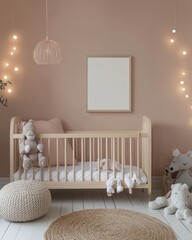 Nursery Room Decor With Wooden Crib And Toys