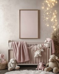 Pink Nursery Decor Featuring A Crib And Plush Toys