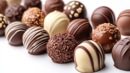 Fototapeta premium Assortment of Delicious Chocolate Truffles in Various Flavors with Rich Textures and Elegant Presentation for Gourmet Treats and Sweet Indulgence
