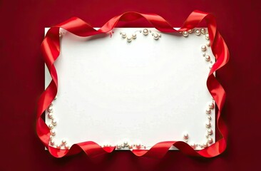 red satin ribbon surround a blank space, perfect for writing personal messages. Background for birthday, mother day, valentine day