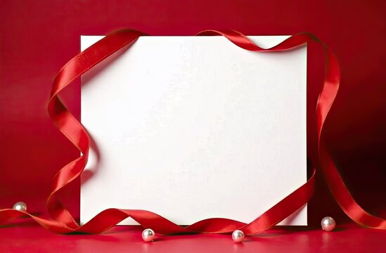 red satin ribbon surround a blank space, perfect for writing personal messages. Background for birthday, mother day, valentine day - Powered by Adobe