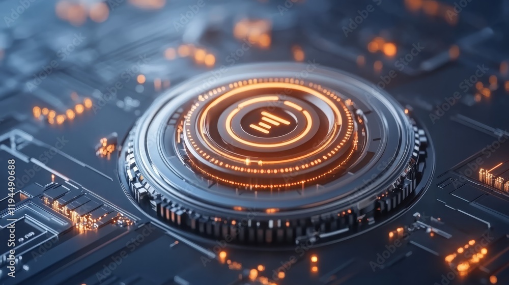 Poster illuminated cpu chip, a closeup view of advanced microcircuitry and technology