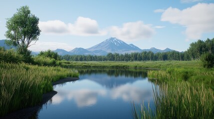 Serene Mountain Lake Landscape