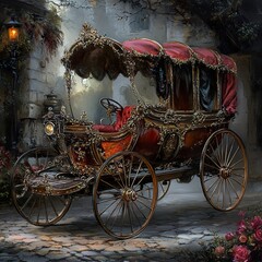 Fototapeta premium Antique Horse-Drawn Carriage: A Vintage Masterpiece