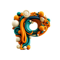 Abstract 3D Render of the Letter P with Colorful Swirls and Spheres