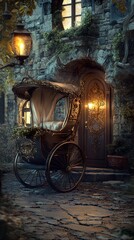 Vintage Horse-Drawn Carriage at Night: A Fairytale Setting