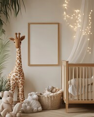 Nursery Decor Featuring Wooden Crib and Stuffed Giraffe