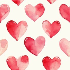 Fototapeta premium Traditional Watercolor Seamless Pattern of Hearts for Fabric, Wallpaper, and Craft Projects