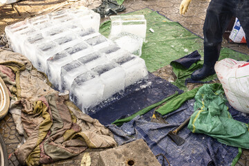 ice block ready to be crushed in Phnom Penh, Cambodia
